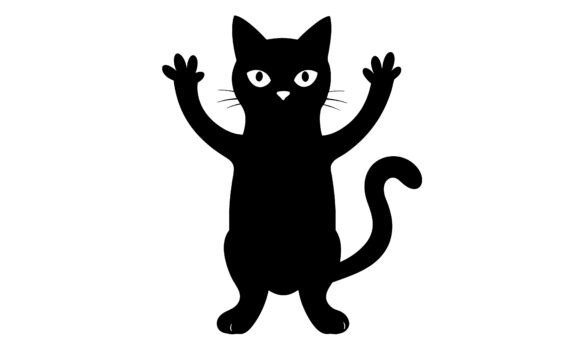 Black Cat Cartoon with Arms Raised