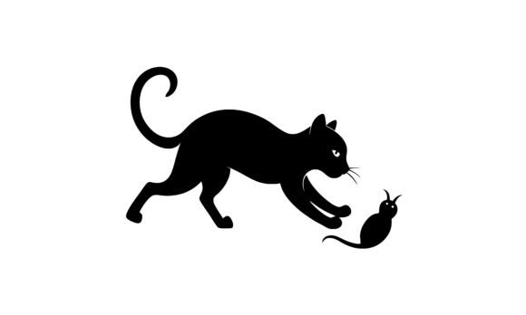 Black Cat Chasing Small Rodent