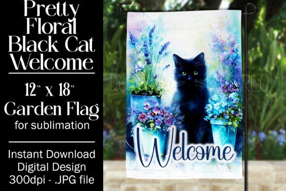 Black Cat Garden Flag Sublimation Design