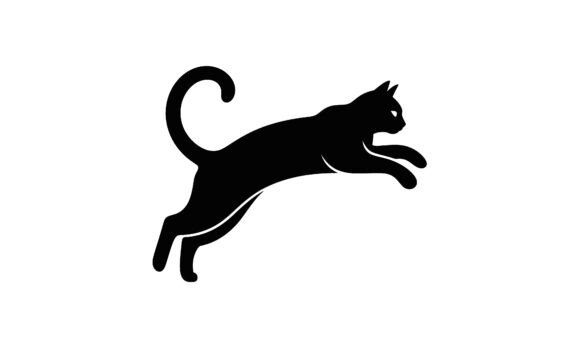 Black Cat Leaping Silhouette Graphic