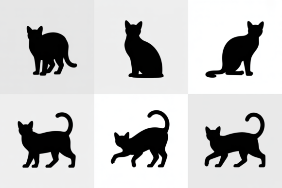 Black Cat Poses Silhouettes Set