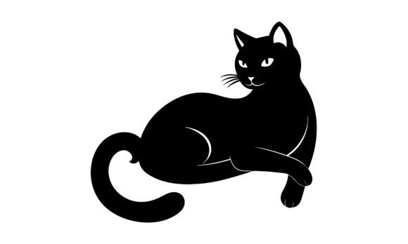 Black Cat Reclining Silhouette