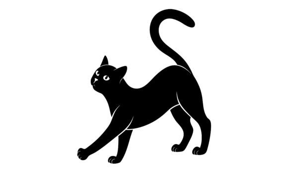 Black Cat Silhouette Reaching Upward