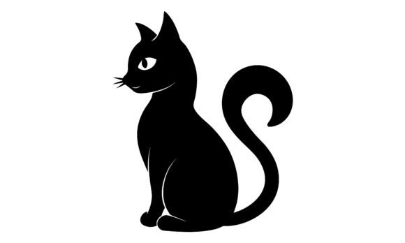 Black Cat Silhouette Sitting and Looking