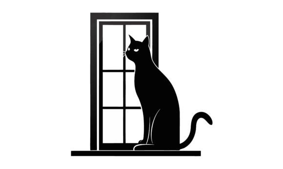 Black Cat Silhouette Sitting by Window