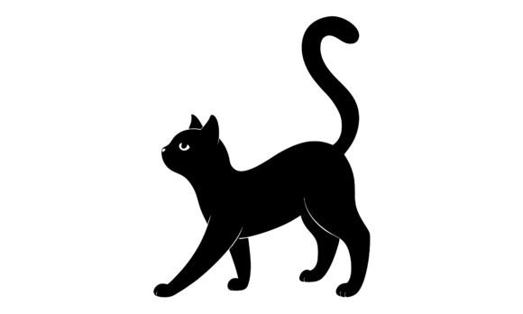 Black Cat Silhouette Walking on White