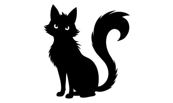 Black Cat Silhouette with Fluffy Tail