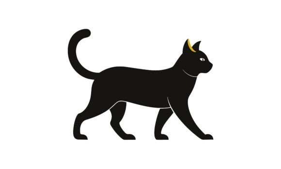 Black Cat Silhouette with Golden Ears