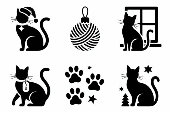 Black Cat Silhouettes with Christmas