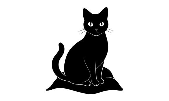 Black Cat Sitting on Pillow Silhouette