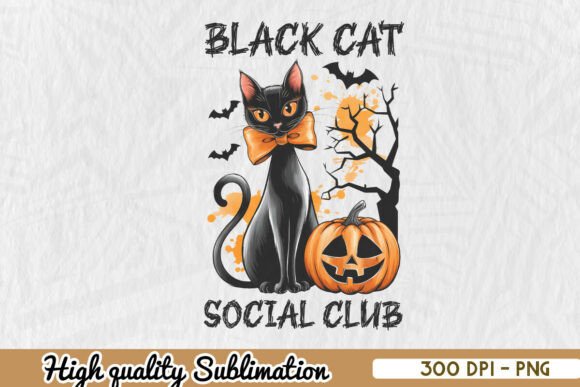 Black Cat Social Club Halloween PNG