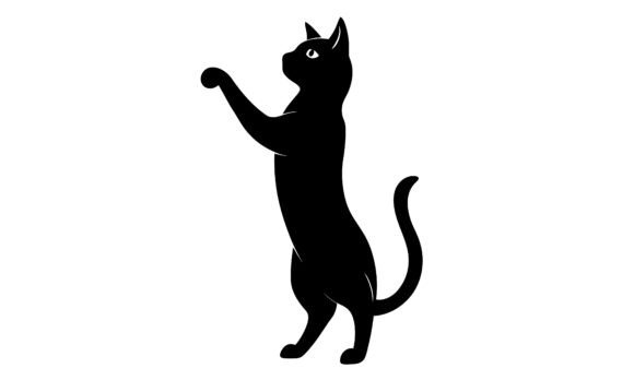 Black Cat Standing Up Silhouette Vector