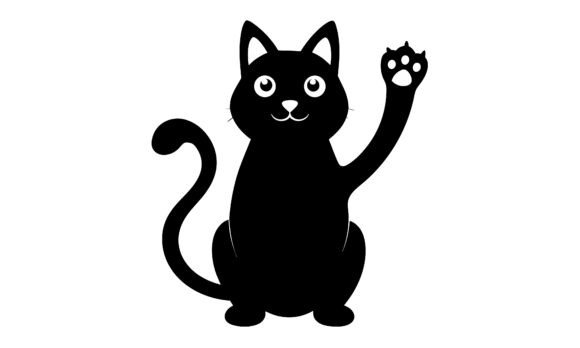 Black Cat Waving Isolated Vector