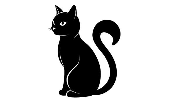 Black Silhouette Cat Sitting Design