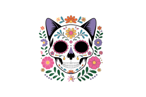 Calavera Cat with Floral Day of the Dead