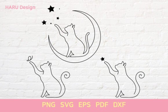 Cat and Butterfly Star Moon Cat Outline