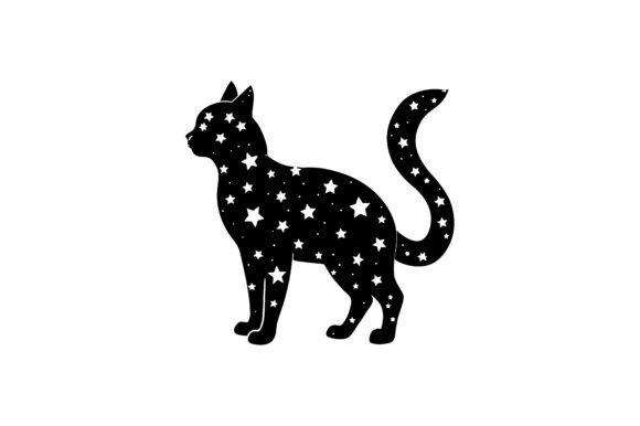 Cat Silhouette Filled with Stars