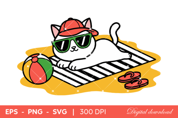 Cool Beach Cat Cartoon Illustration