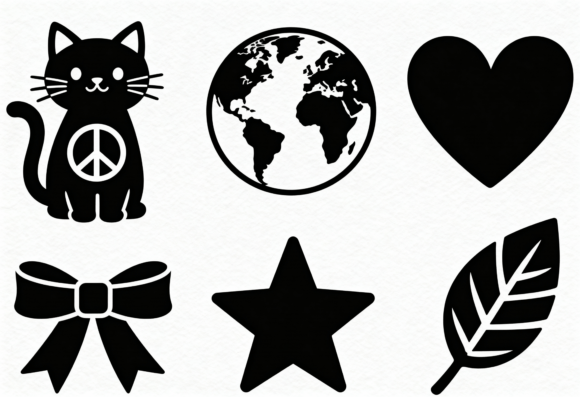 Cute Cat Peace Earth Heart Star Bow