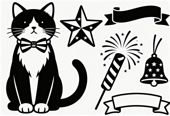 Cute Tuxedo Cat with Patriotic Elements