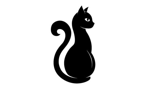 Elegant Black Cat Silhouette on White
