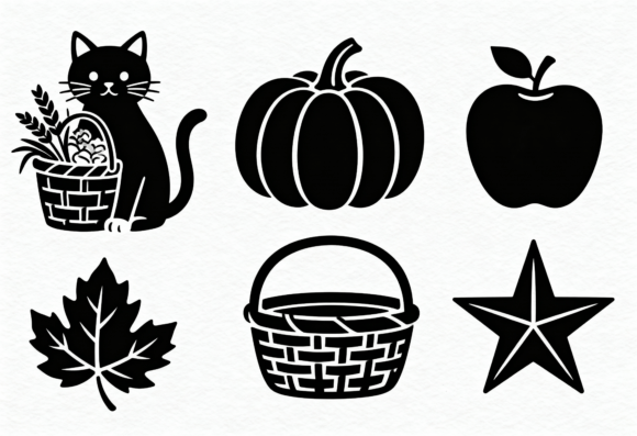 Fall Harvest Cat Pumpkin Apple Leaf