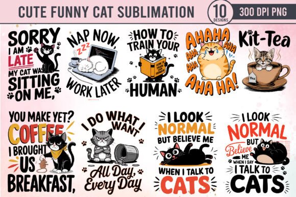Funny Cat Sublimation Bundle PNG