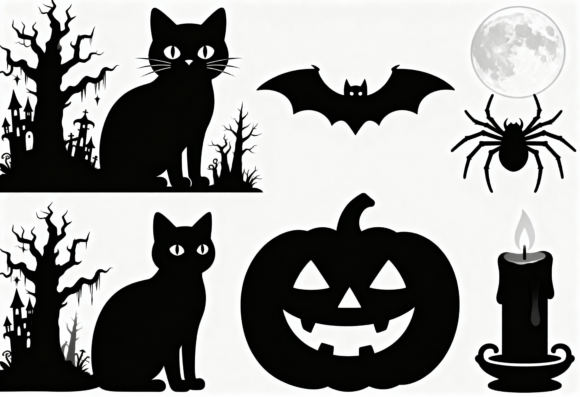 Halloween Black Cat Pumpkin Spider Bat