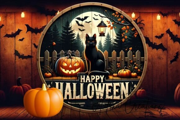 Halloween Black Cat Round Clipart Png