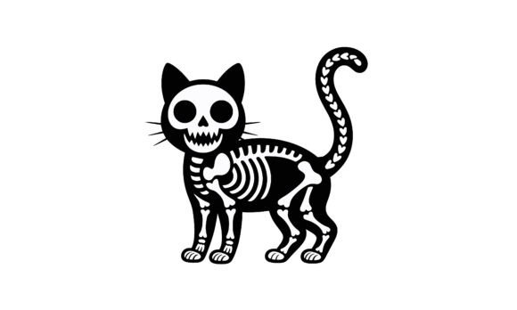 Halloween Cat Skeleton Illustration