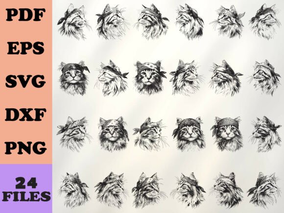 Majestic Cat Line Art with Braided Hair