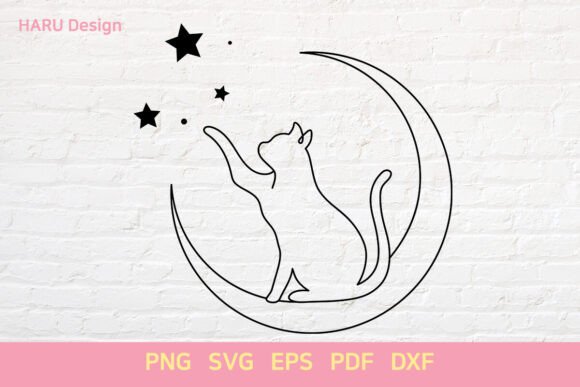 Moon Cat and Stars Cat Outline