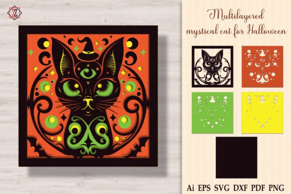 Multilayered Mystical Cat for Halloween