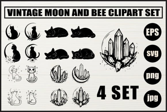 Mystical Moon Cat Crystal Clipart