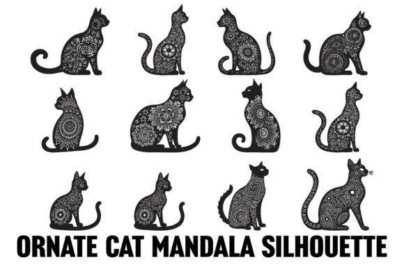 Ornate Cat Mandala Silhouette Design