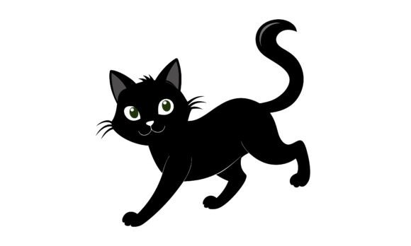 Playful Black Cat Cartoon Illustration