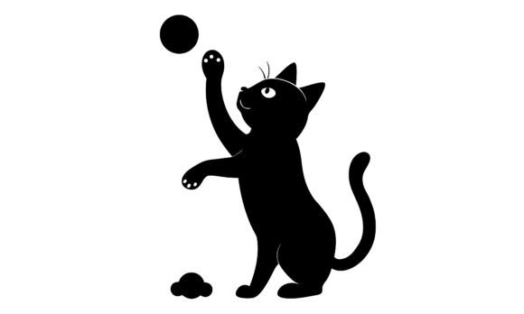 Playful Black Cat Reaching for Ball