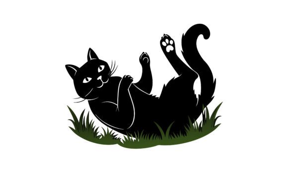 Playful Black Cat Rolling in the Grass