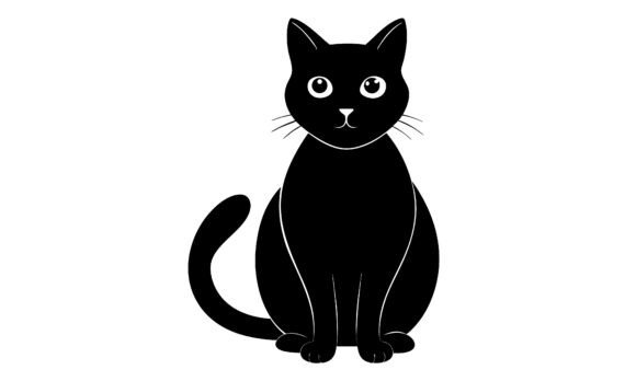 Simple Black Cat Sitting Illustration