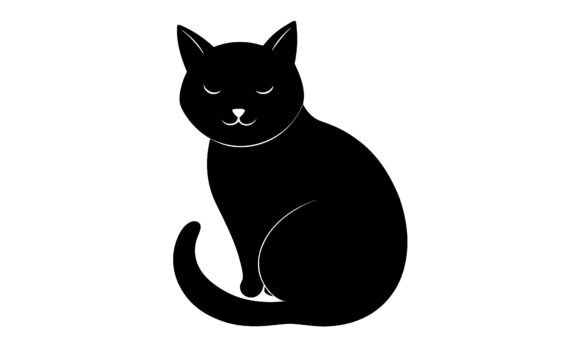 Simple Black Cat Sitting Silhouette