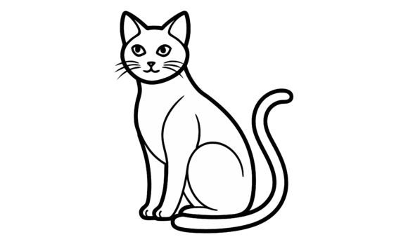 Sitting Cat Black and White Vector