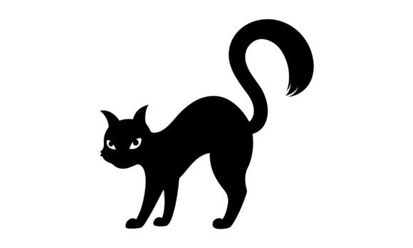 Spooky Black Cat Silhouette on White