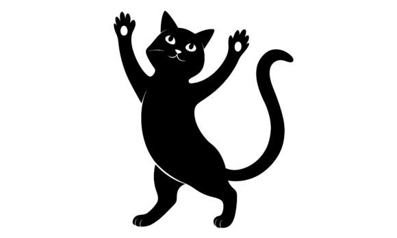 Upright Playful Black Cat Silhouette