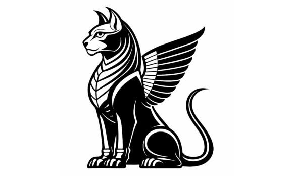 Winged Egyptian Cat Symbol Illustration